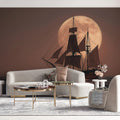 Full Moon Sailing Ship Mural Wallpaper — Romantic Seascape Design Mural Wallpaper - room preview 02