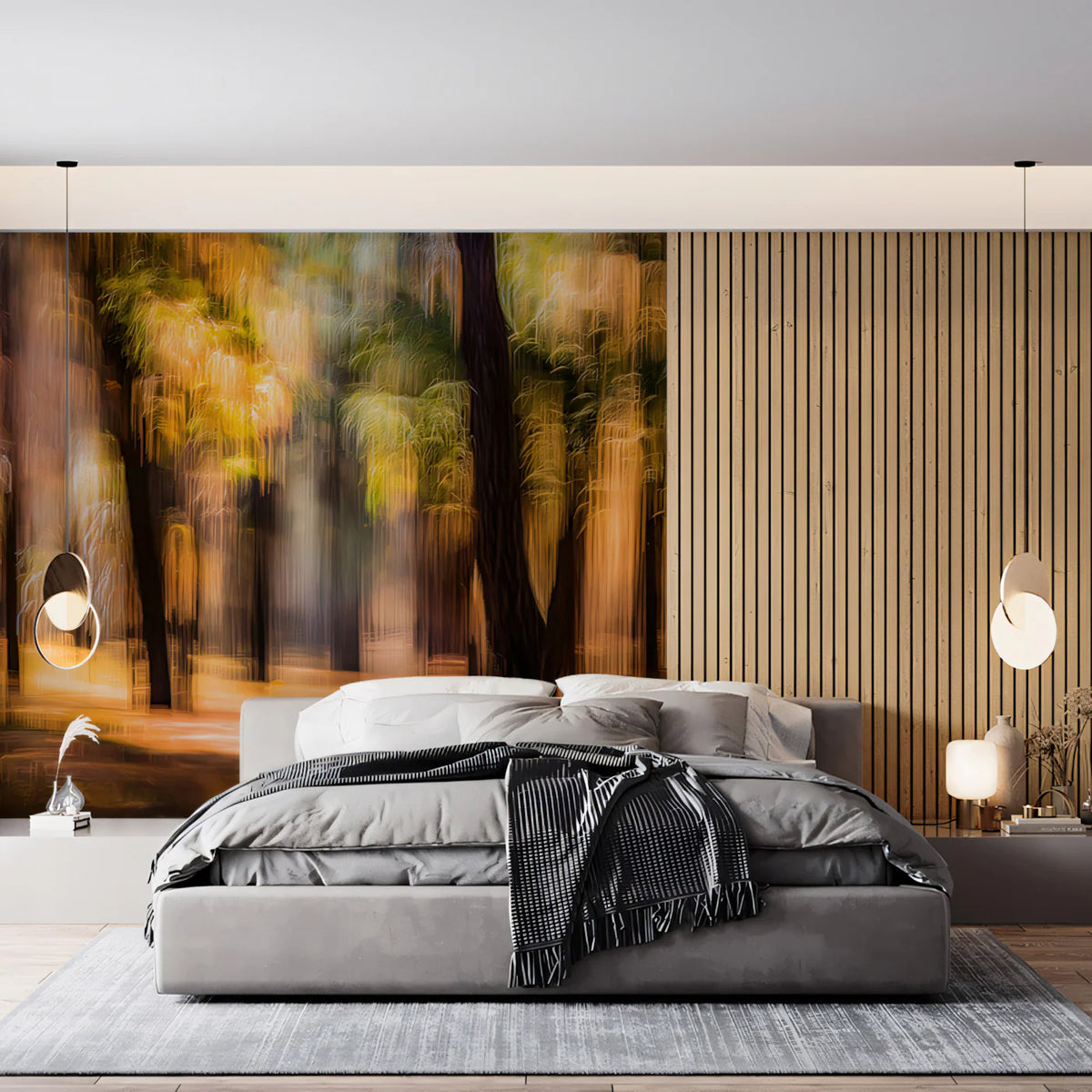 Autumn Forest Motion Blur Mural Wallpaper — Ethereal Woodland Art Mural Wallpaper - room preview 02