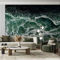 Aerial Ocean Wave Mural Wallpaper — Moody High Contrast Sea Foam Mural Wallpaper - room preview 02