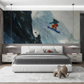 Snowboarder Descent Mural Wallpaper — Oil Painting Mountain Art Mural Wallpaper - room preview 02