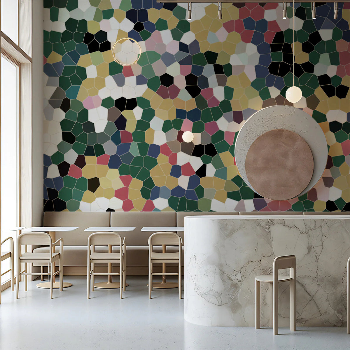 Hexagon Mosaic Mural Wallpaper — Colorful Geometric Pattern Mural Wallpaper - room preview 02