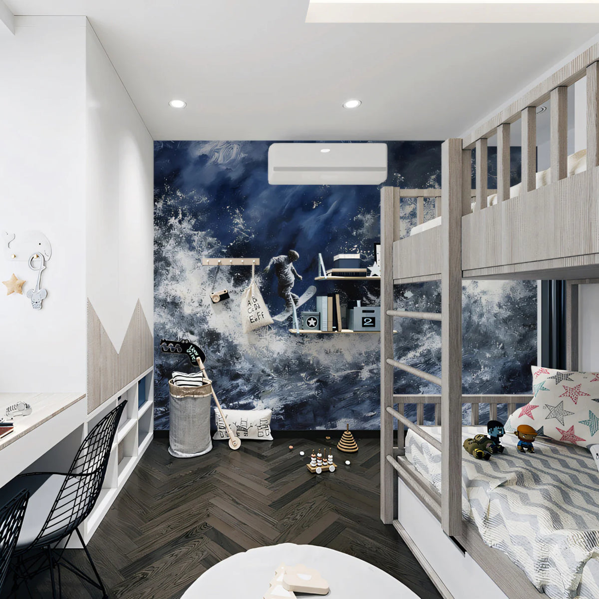 Snowboarder Powder Storm Mural Wallpaper — Dramatic Oil Paint Art Mural Wallpaper - room preview 02