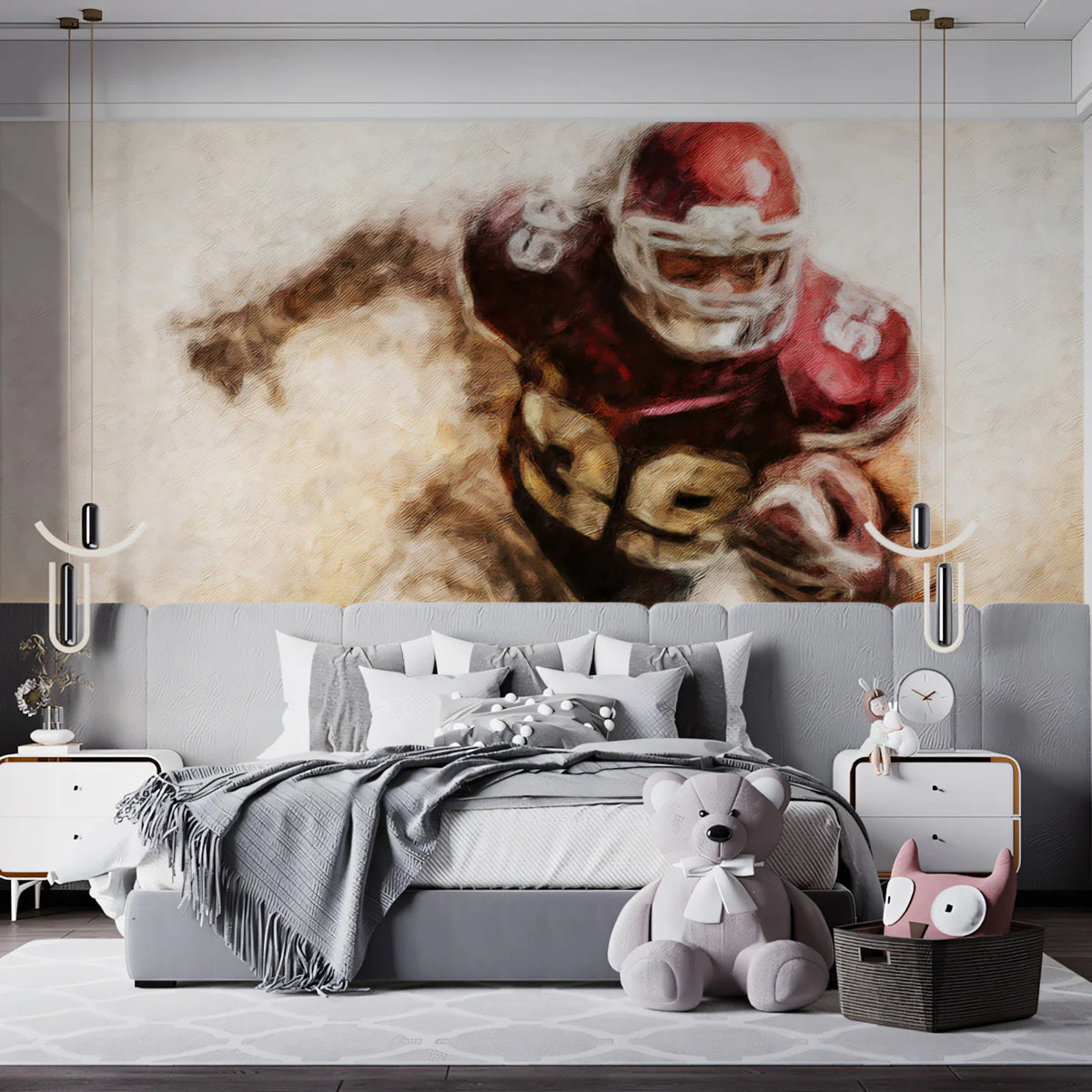 American Football Player Mural Wallpaper — Painterly Sports Art Mural Wallpaper - room preview 02
