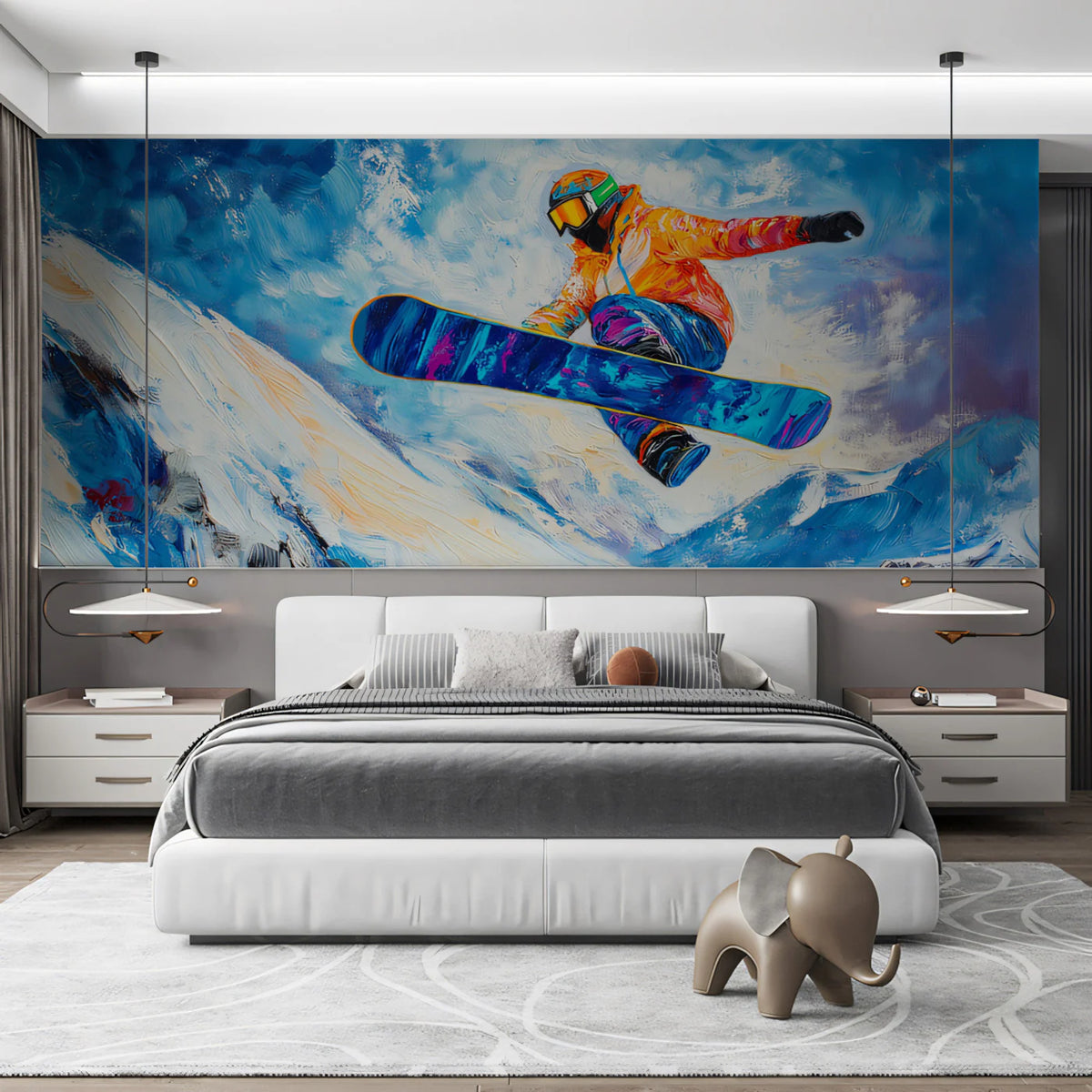 Snowboarder Jump Oil Painting Mural Wallpaper — Expressionist Art Mural Wallpaper - room preview 02