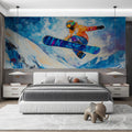 Snowboarder Jump Oil Painting Mural Wallpaper — Expressionist Art Mural Wallpaper - room preview 02
