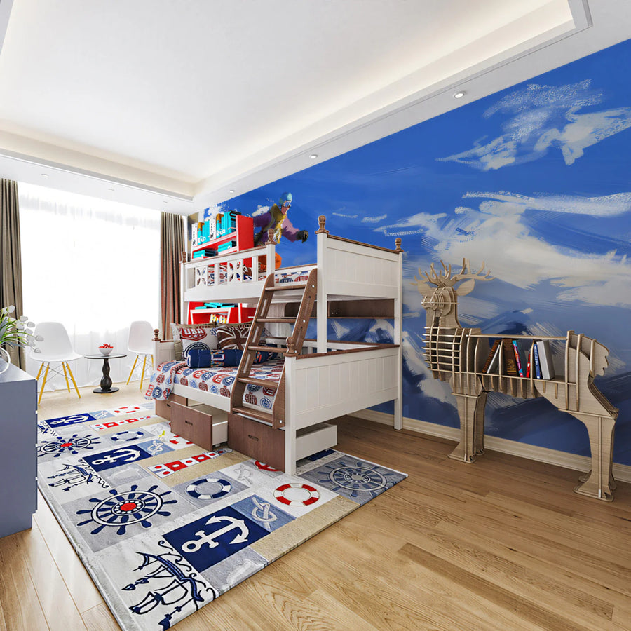 Mountain Wallpaper Mural – Alpine Wall Mural – Ski Slope Action — Expressionist Mountain Art