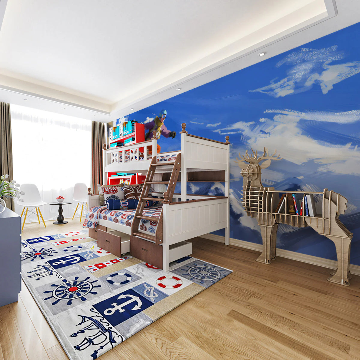 Ski Slope Action Mural Wallpaper — Expressionist Mountain Art Mural Wallpaper - room preview 02