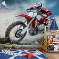 Motocross Action Oil Painting Mural Wallpaper — Dynamic Sports Art Mural Wallpaper - room preview 02