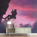 Climber Silhouette Sunset Mural Wallpaper — Oil Paint Artistic Mural Wallpaper - room preview 02