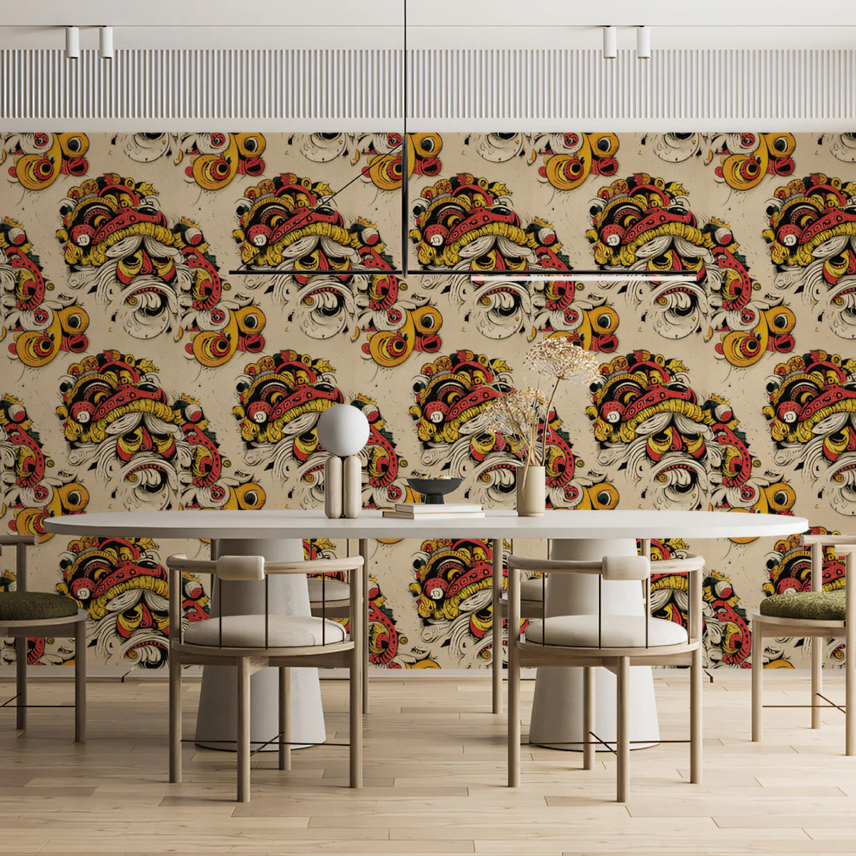 Eastern Dragon Folk Art Mural Wallpaper — Vibrant Mythical Motif Mural Wallpaper - room preview 02