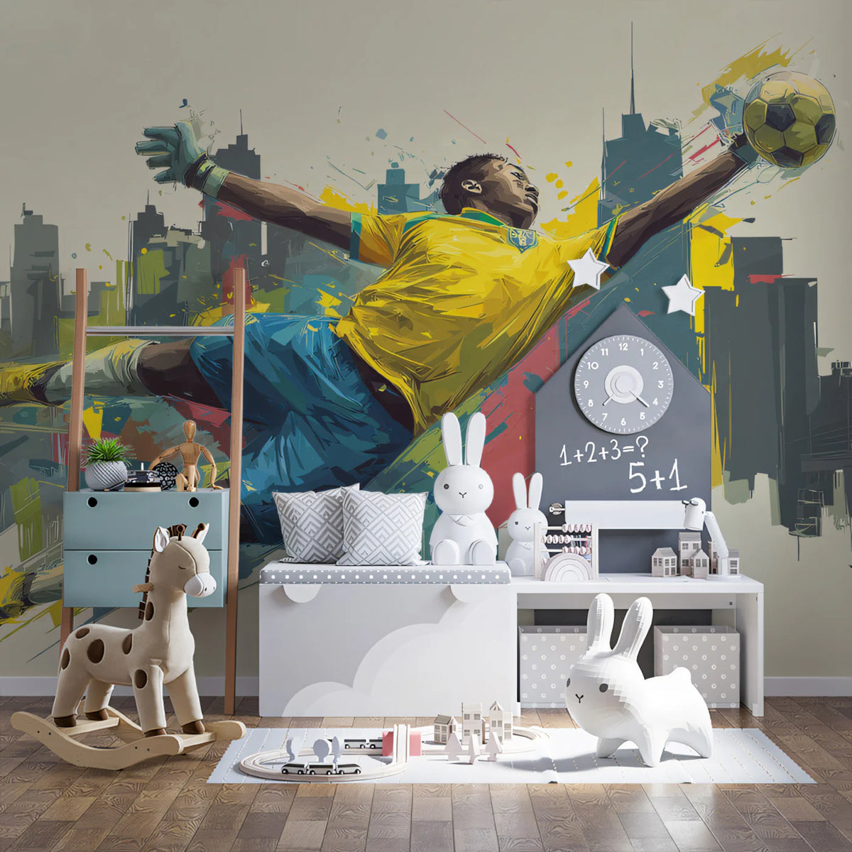 Goalkeeper Action Mural Wallpaper — Vibrant Pop Expressionism Mural Wallpaper - room preview 02