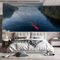 Red Kayak Forest River Mural Wallpaper Aerial View, Oil Painting, Moody Tones, Natural Landscape Mural Wallpaper - room preview 02