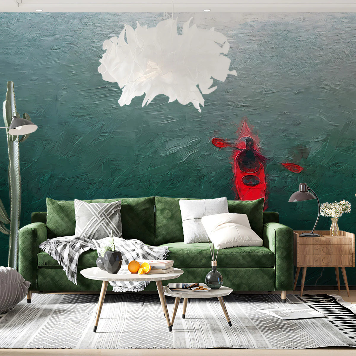 Solitary Red Kayak Mural Wallpaper — Impressionistic Oil Texture Mural Wallpaper - room preview 02