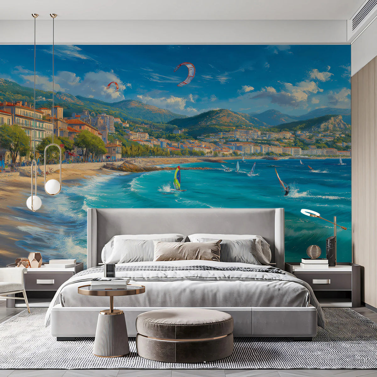 French Riviera Watersports Mural Wallpaper — Impressionistic Coastal Mural Wallpaper - room preview 02