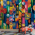 Basketball Collage Mural Wallpaper — Vibrant Pop Art Pattern Mural Wallpaper - room preview 02