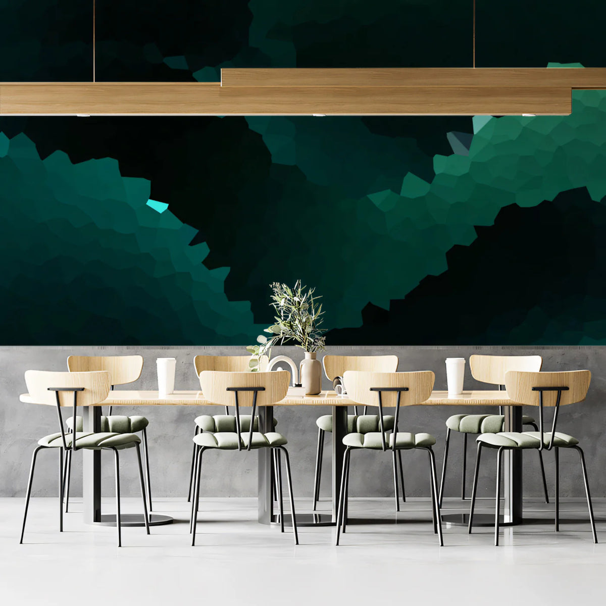 Deep Teal Geometric Mosaic Mural Wallpaper — Moody Abstract Design Mural Wallpaper - room preview 02
