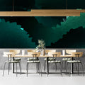 Deep Teal Geometric Mosaic Mural Wallpaper — Moody Abstract Design Mural Wallpaper - room preview 02
