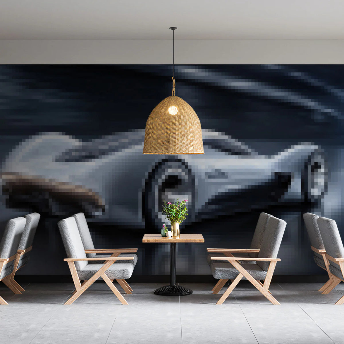 Pixelated Futuristic Supercar Mural Wallpaper — Modern Motion Art Mural Wallpaper - room preview 02