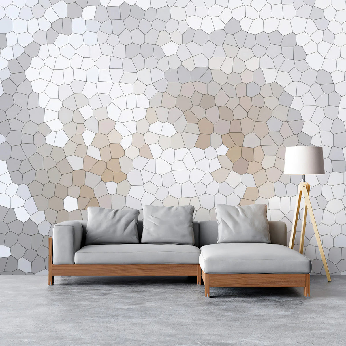 Swirling Hexagon Mosaic Mural Wallpaper — Minimalist Geometric Mural Wallpaper - room preview 02