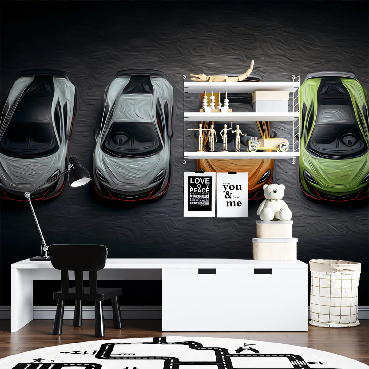 Hypercar Lineup Mural Wallpaper — Automotive Oil Painting Style Mural Wallpaper - room preview 02
