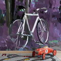 Abstract Bicycle Forest Mural Wallpaper — Surreal Violet Art Mural Wallpaper - room preview 02