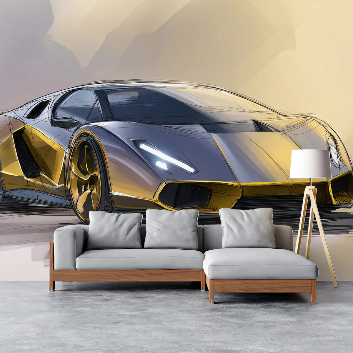 Hypercar Concept Sketch Mural Wallpaper — Automotive Design Art Mural Wallpaper - room preview 02