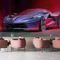 Neon Sports Car Sketch Mural Wallpaper — Bold Automotive Art Mural Wallpaper - room preview 02