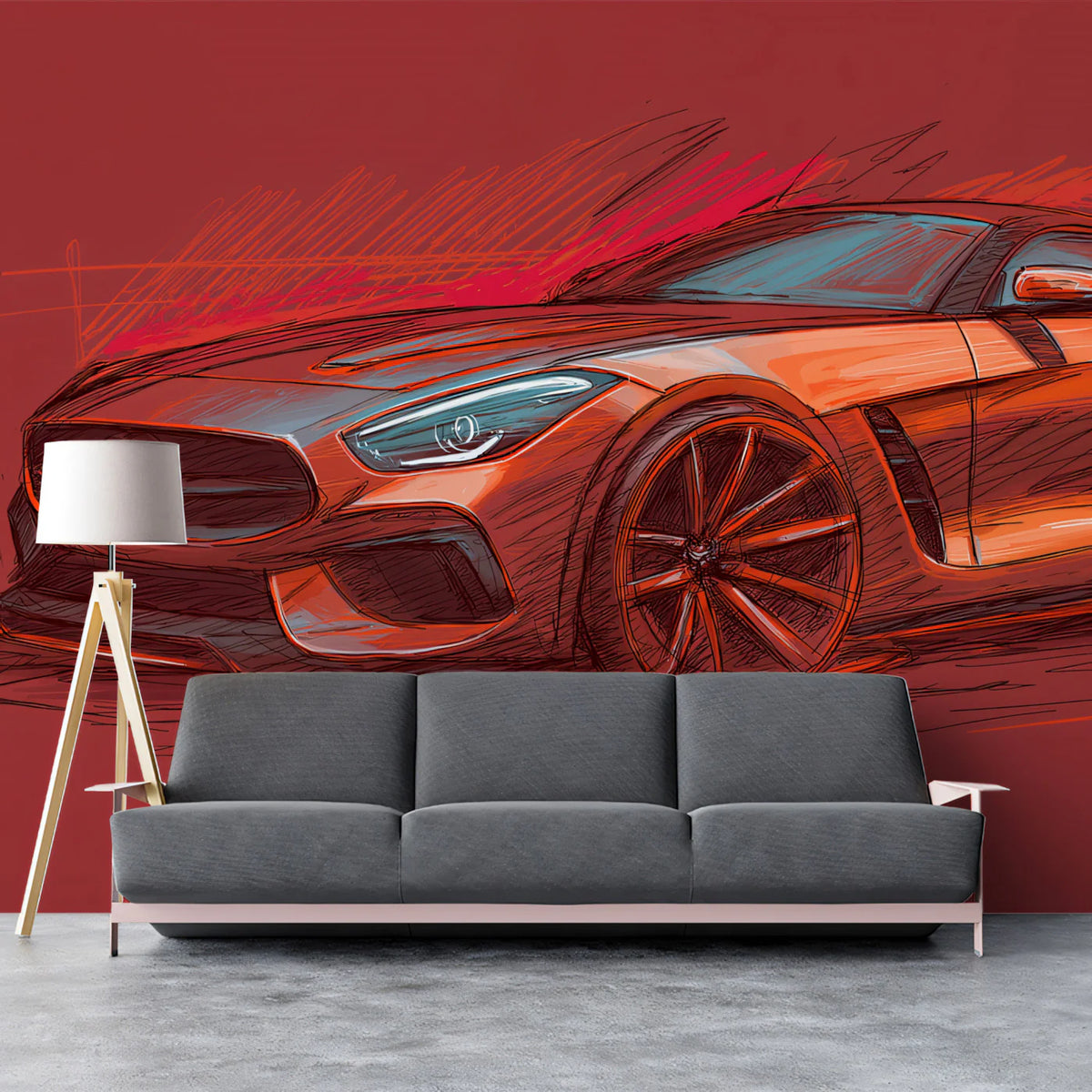 Sports Car Concept Sketch Mural Wallpaper — Energetic Automotive Art Mural Wallpaper - room preview 02