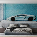 Abstract Sports Car Mural Wallpaper — Impressionistic Teal Art Mural Wallpaper - room preview 02