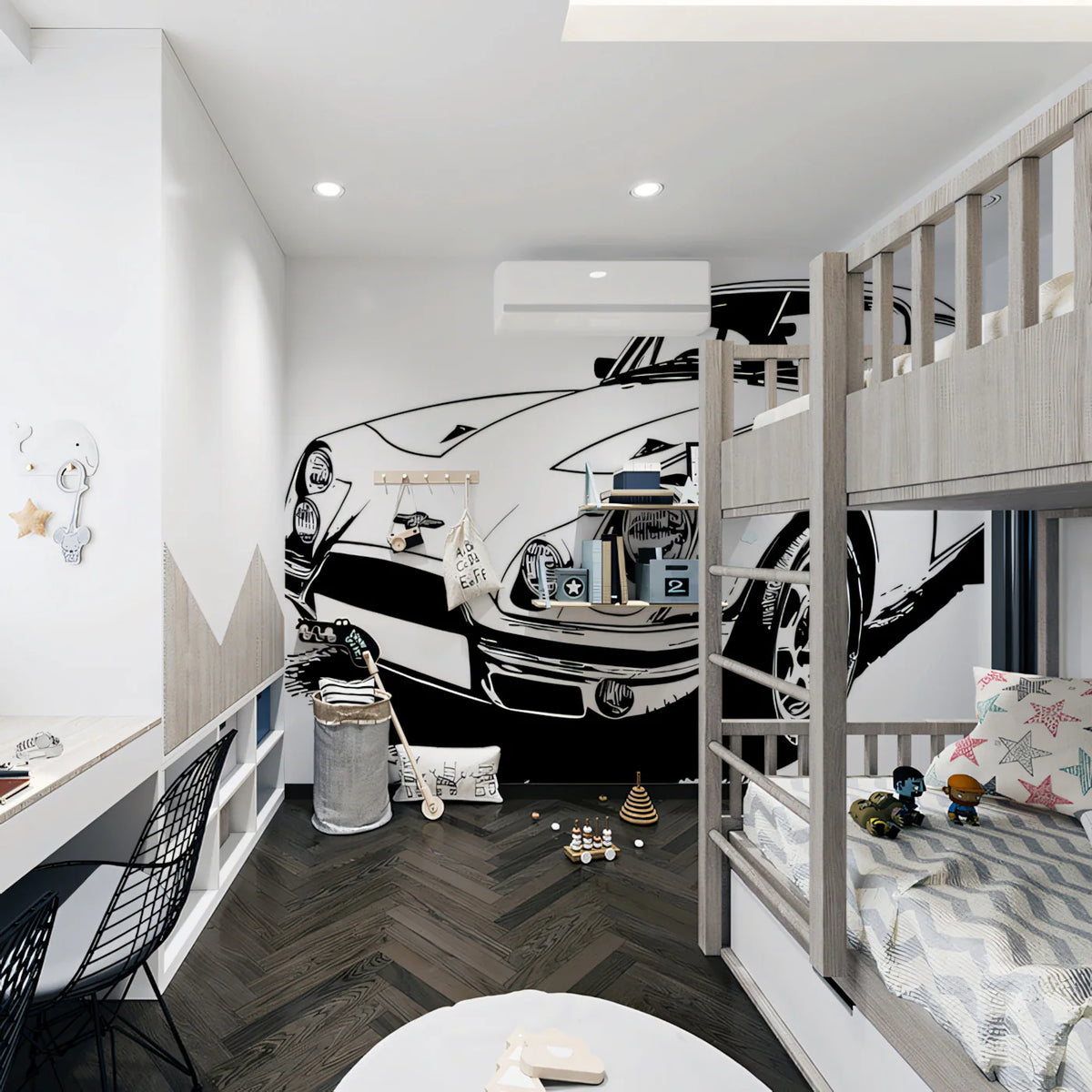 Vintage Sports Car Line Art Mural Wallpaper — Monochrome Auto Design Mural Wallpaper - room preview 02