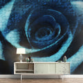 Deep Blue Rose Oil Painting Mural Wallpaper — Moody Floral Art Mural Wallpaper - room preview 02