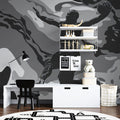 Basketball Dunk Abstract Mural Wallpaper — Monochrome Camo Design Mural Wallpaper - room preview 02