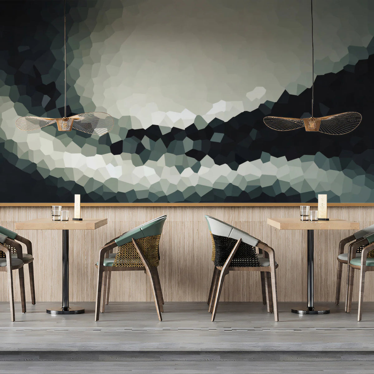 Monochromatic Mosaic Mural Wallpaper — Abstract Geometric Motion Mural Wallpaper - room preview 02