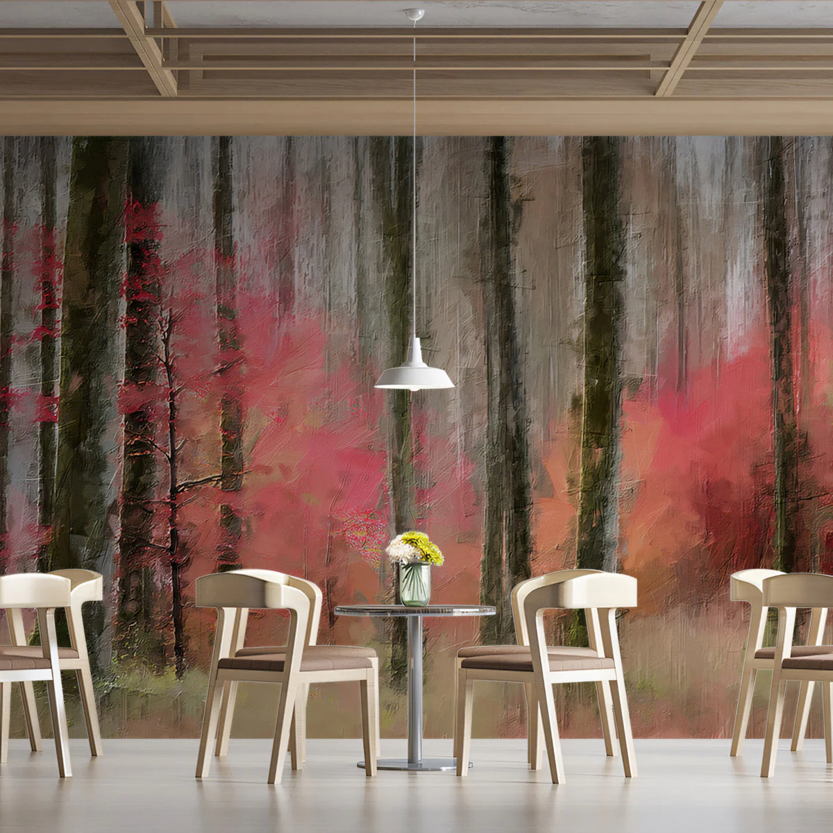 Abstract Autumn Forest Mural Wallpaper — Impressionistic Woodland Mural Wallpaper - room preview 02