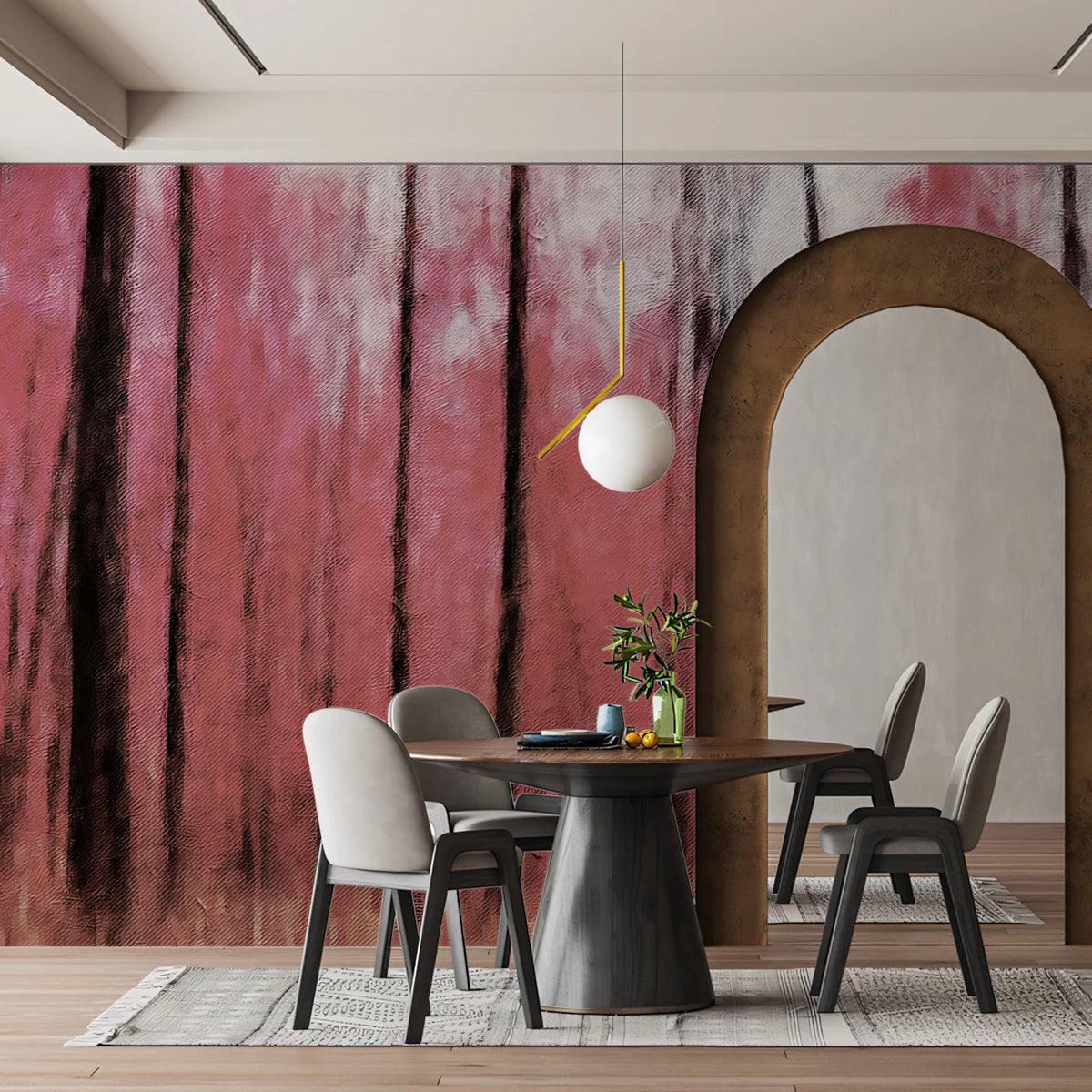 Abstract Pink Forest Oil Painting Mural Wallpaper — Expressive Art Mural Wallpaper - room preview 02