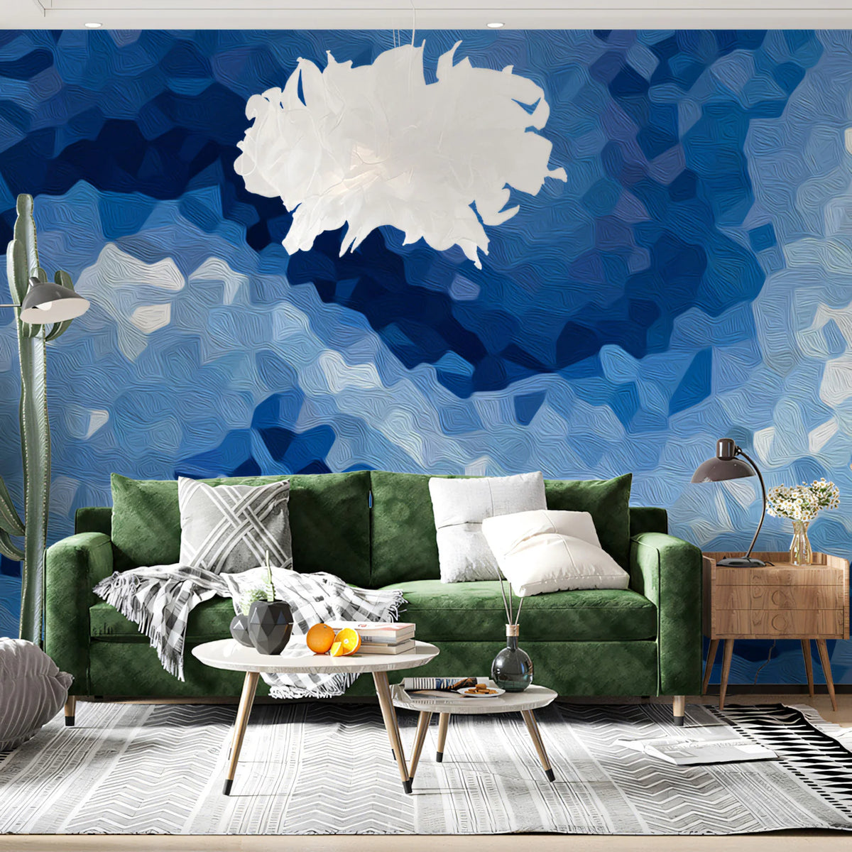 Abstract Blue Mosaic Wave Mural Wallpaper — Fluid Artistic Design Mural Wallpaper - room preview 02
