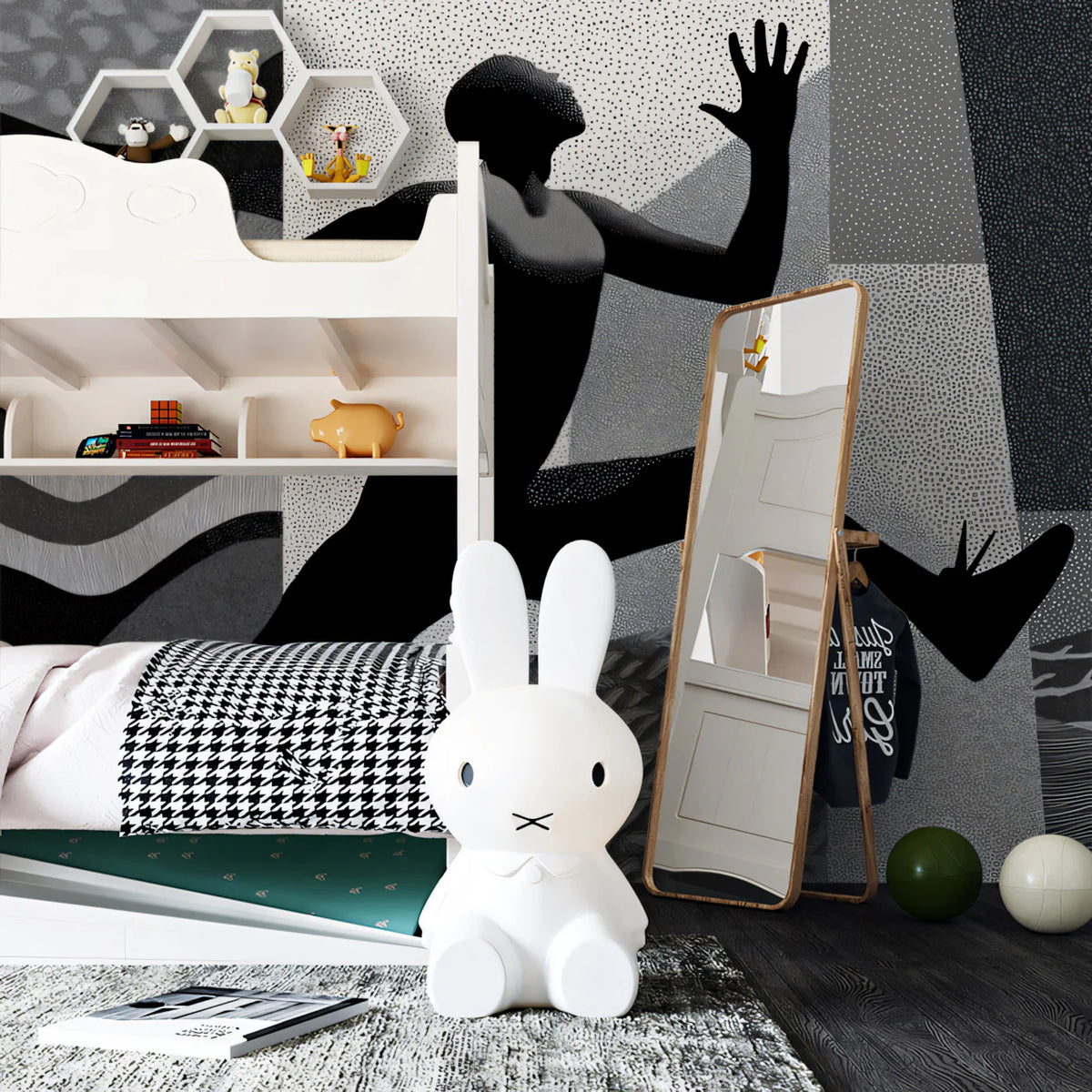 Athletic Silhouette Collage Mural Wallpaper — Graphic Monochromatic Mural Wallpaper - room preview 02