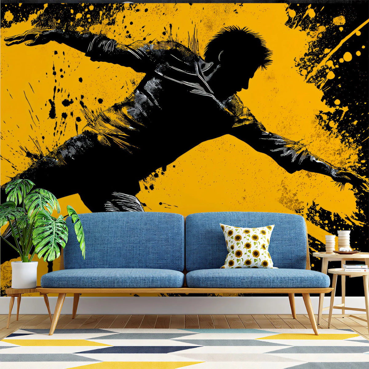 Urban Acrobat Action Silhouette Mural Wallpaper — Splatter Art Mural Wallpaper - room preview 02