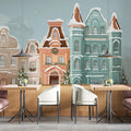 Winter Village Street Mural Wallpaper — Watercolor Festive Scene Mural Wallpaper - room preview 02