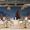 Snowy Western Town Christmas Mural Wallpaper — Cinematic Night Scene Mural Wallpaper - room preview 02