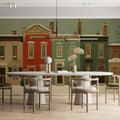 Snowy Townhouse Christmas Mural Wallpaper — Festive Street Scene Mural Wallpaper - room preview 02