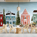 Winter Village Street Mural Wallpaper — Holiday Townhouse Scene Mural Wallpaper - room preview 02