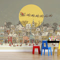 Christmas Town Sketch Mural Wallpaper — Whimsical Storybook Scene Mural Wallpaper - room preview 02