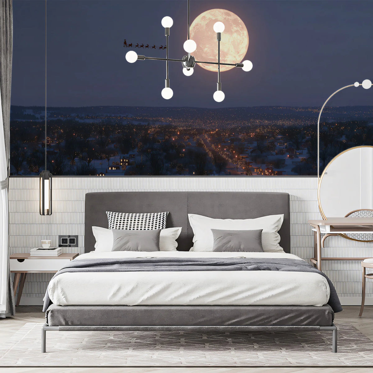 Midnight Sleigh Ride Mural Wallpaper — Festive Holiday Skyline Mural Wallpaper - room preview 02