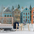 Pastel Christmas Village Mural Wallpaper — Whimsical Townscape Mural Wallpaper - room preview 02