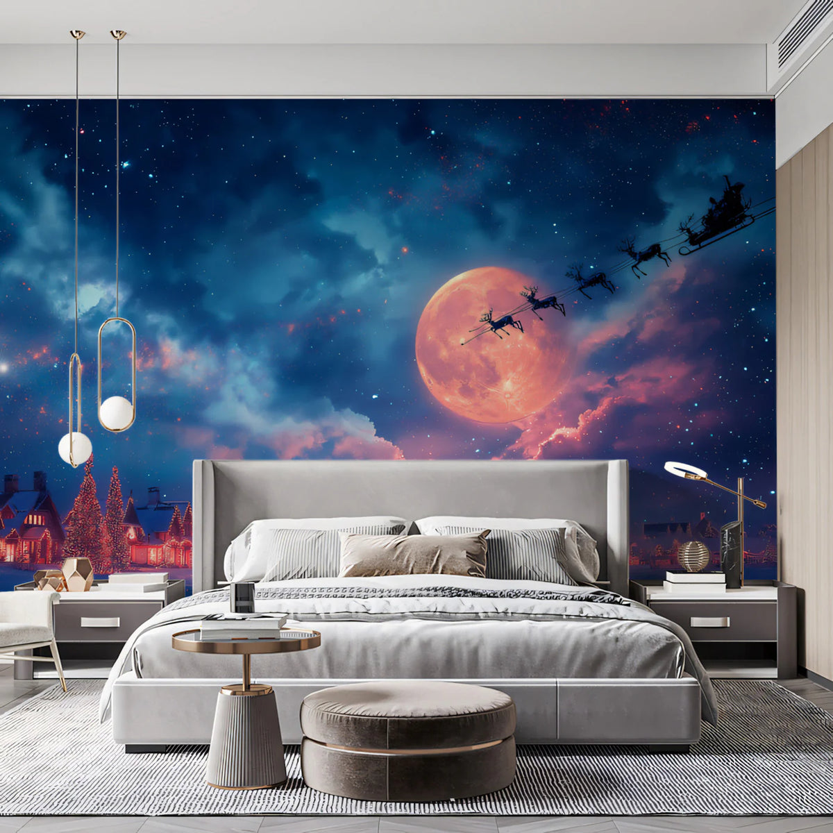 Celestial Christmas Night Mural Wallpaper — Festive Fantasy Scene Mural Wallpaper - room preview 02