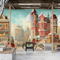 Victorian Christmas Town Mural Wallpaper — Festive Holiday Scene Mural Wallpaper - room preview 02