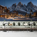 Dolomite Mountain Village Mural Wallpaper — Twilight Winter Scene Mural Wallpaper - room preview 02