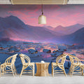 Alpine Snowy Village Mural Wallpaper — Sunset Winter Mountain Scene Mural Wallpaper - room preview 02