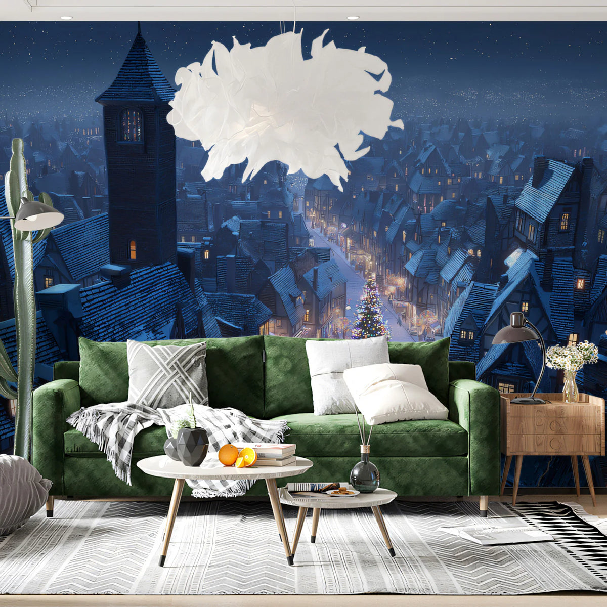 Winter Village Christmas Mural Wallpaper — Cinematic Cityscape Mural Wallpaper - room preview 02